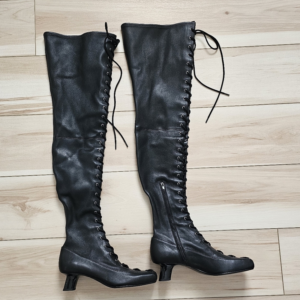 NEW RARE Zara x Stefano Pilato Leather Lace-up Thigh high Boots Over the knee 8 - Picture 7 of 12